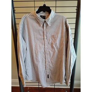 J. Riggins Mens XL Plaid Button Down Shirt Long Sleeve Cotton White Black Tan